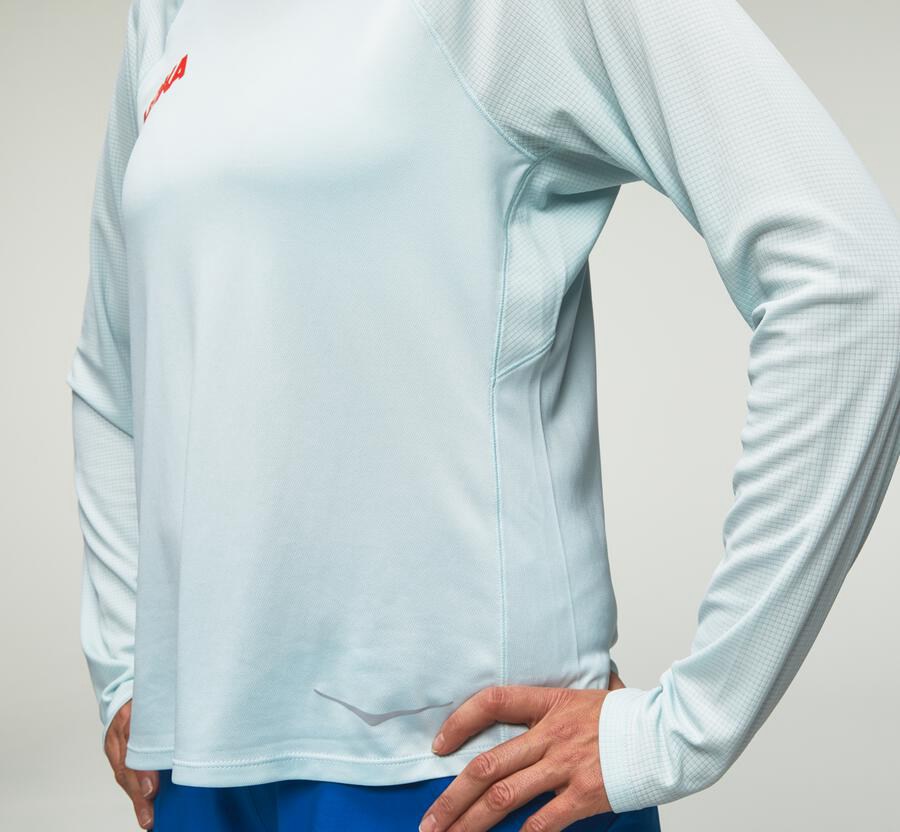 Hoka One One Top Kadın Mavi - Performance Long Sleeve - DK9874026